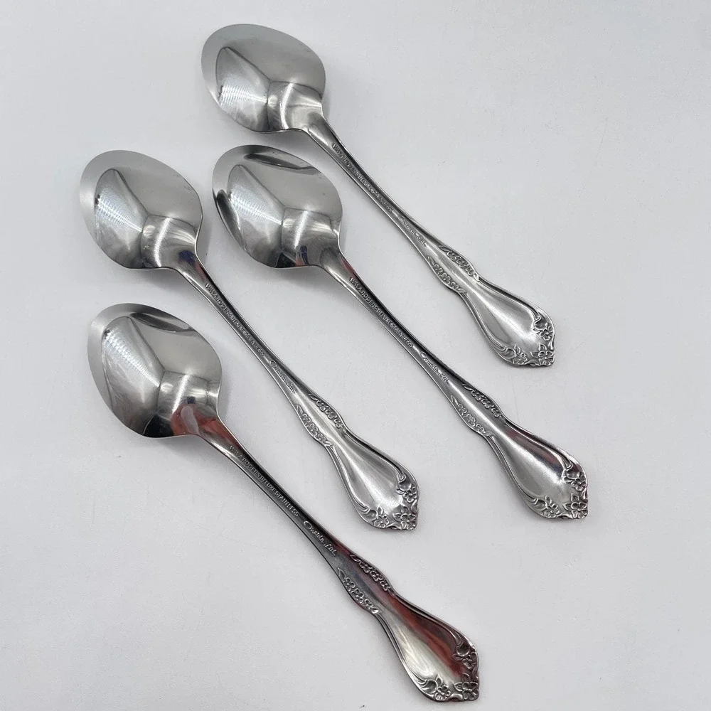 Wm A Rogers Oneida Mansfield Teaspoons Vintage Stainless Set of 4 Glossy (B)